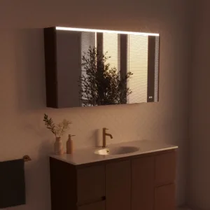 LED Mirror Cabinet with Walnut Side Panels